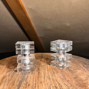 Pair of MCM Lucite and Chrome Stacked Squares Salt and Pepper Shakers